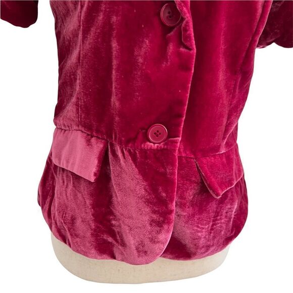 Vintage Old Navy Velvet Short Sleeve Jacket Blouse Cherry Rose Pink Medium - Picture 4 of 9